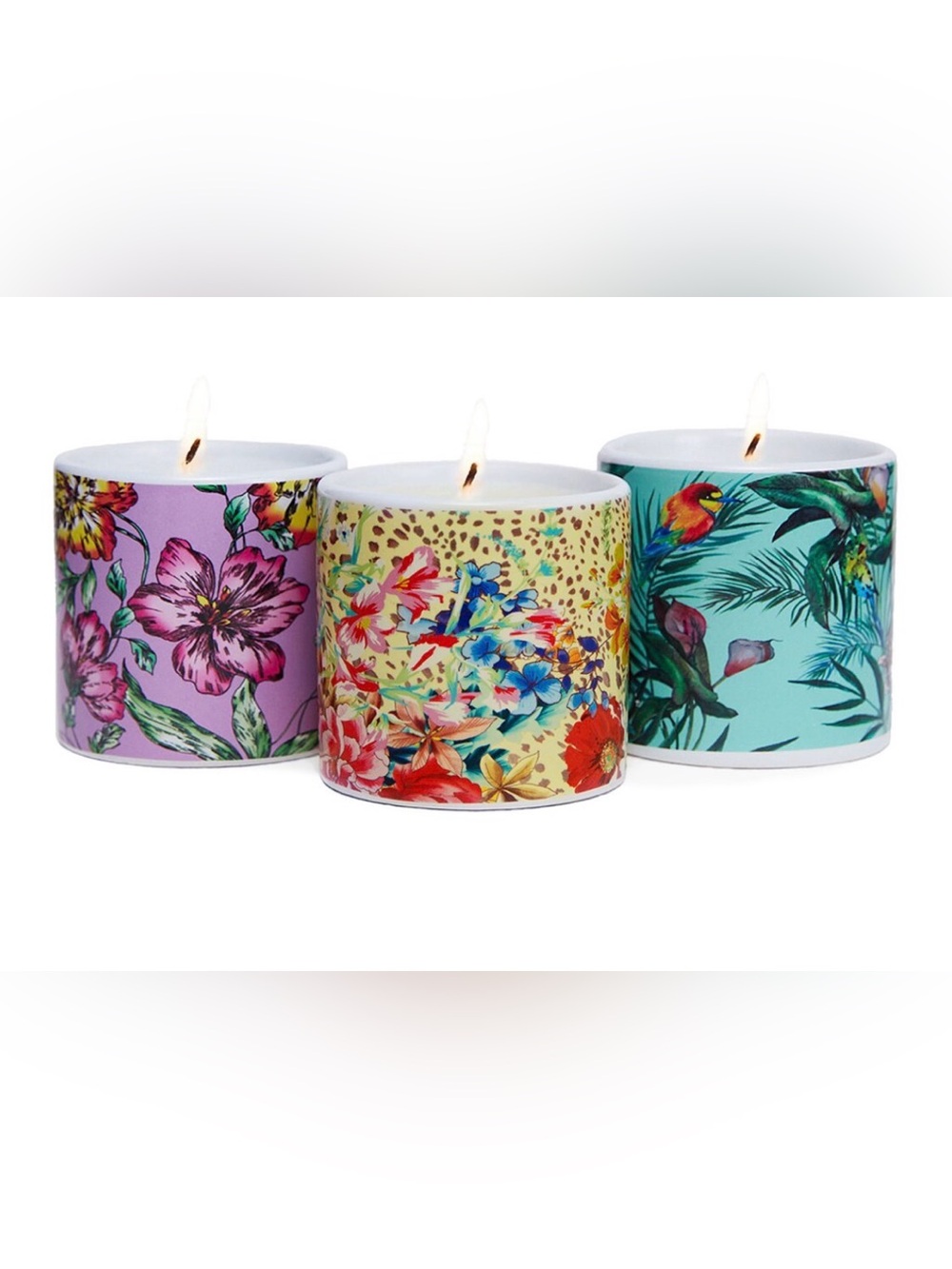 Johnny Was Trio Floral Wrapped Scented Candles in Yellow, Lilac & Teal